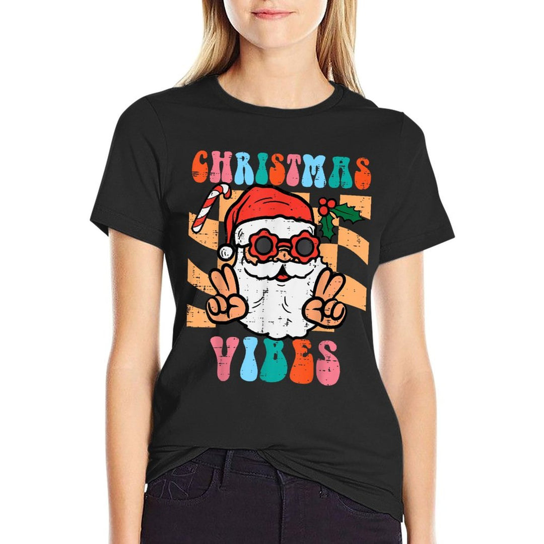 Groovy Santa Peace Christmas Vibes Retro Xmas Men Women Kids  Breathable T-Shirt
