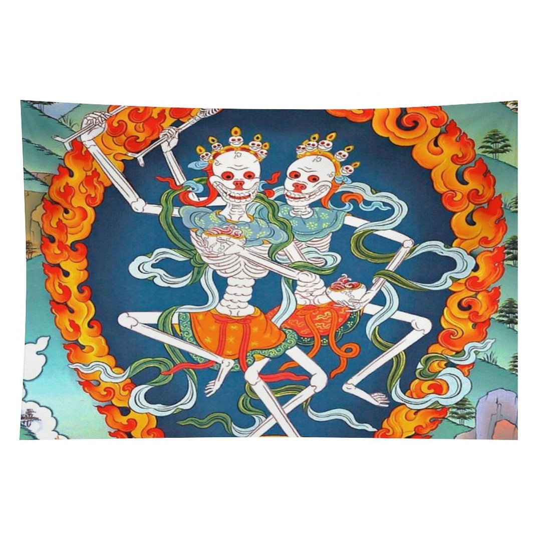 Citipati Tibetan Buddhist Thangka - Dancing Skeletons - Poster Tapestry