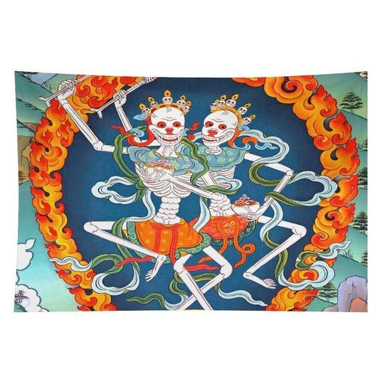 Citipati Tibetan Buddhist Thangka - Dancing Skeletons - Poster Tapestry