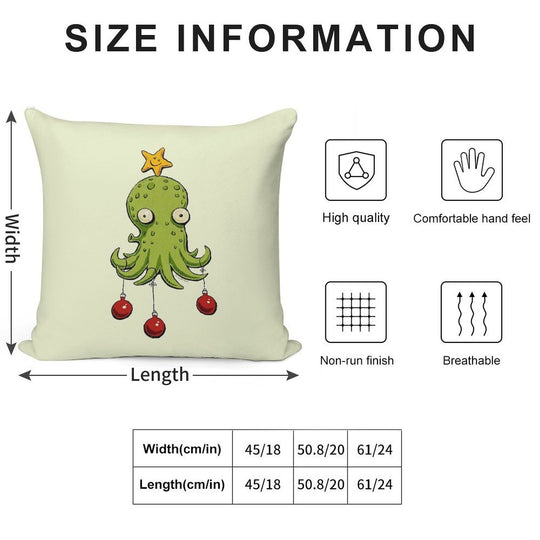 Christmas Cephalopod Soft Short Plush Fabric Throw Pillow