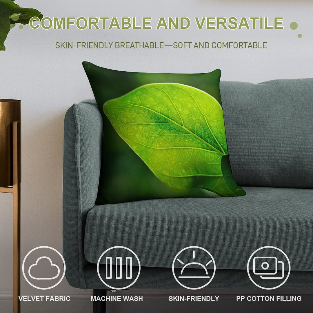 Green Leaf Macro with Vein Detail Soft Decorative Cover Throw Pillow