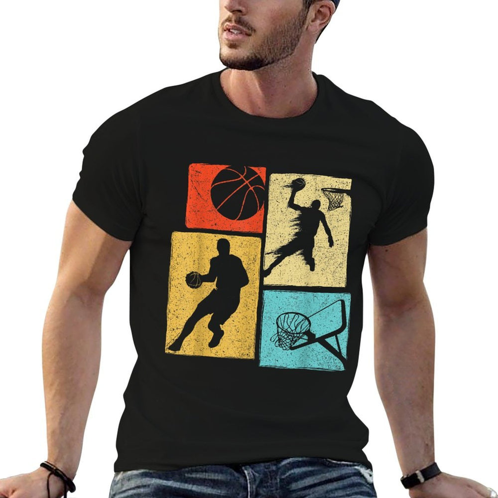 Basketball Players - Colorful Ball Hoop Sports Lover  Oversized Silhouette T-Shirt