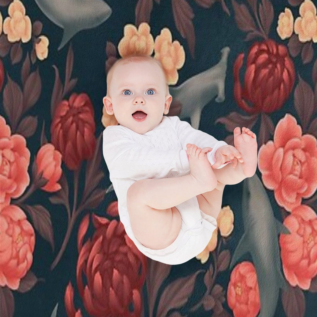 Botanical Shark (Red And Blue) Versatility Throw Blanket