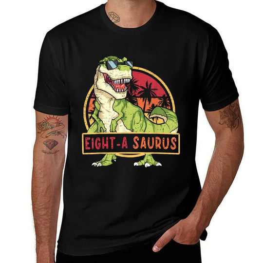 Retro Kids 8 Years Old Birthday 8th T Rex Dino Eight Saurus  Polyester Blend T-Shirt
