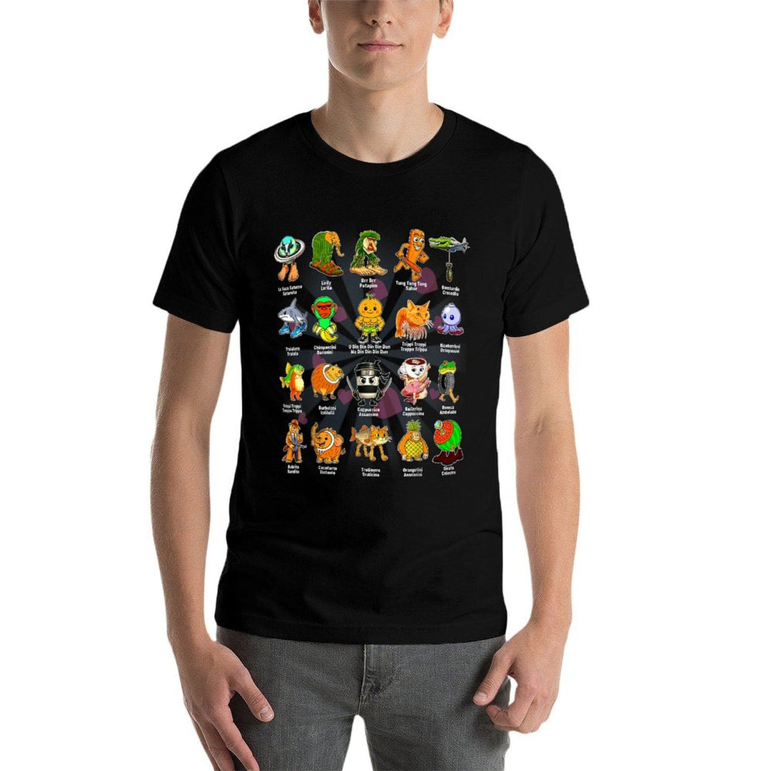 Types of Italian Brainrot Meme Character Hand Drawn for Kids  Trendy Pattern T-Shirt