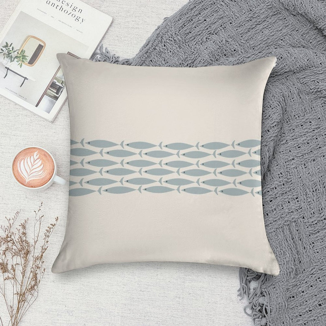 Fish Stripe 6 - Minimalist Mid Century Modern Pattern in Cream And Light Blue-Grey Soft Style Accent Throw Pillow