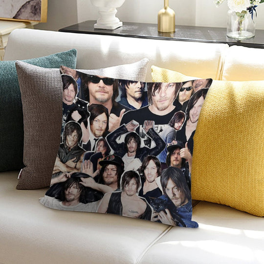 Norman Reedus Collage Soft Fade-Resistant Throw Pillow