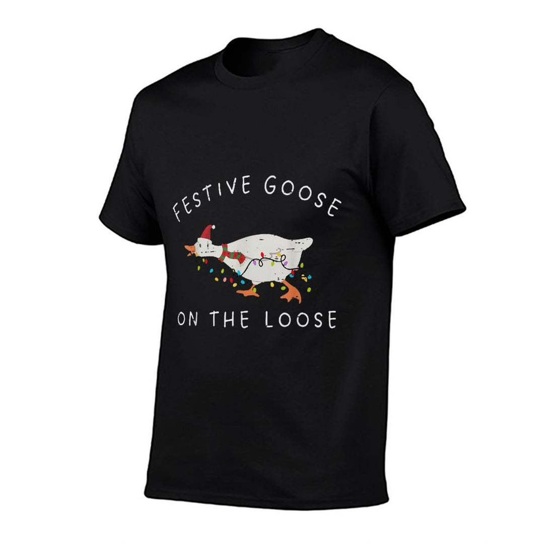 Festive Goose On The Loose Christmas Duck Light Xmas Holiday  Odor-resistant T-Shirt
