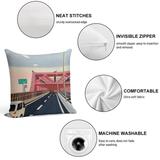 Minato Bridge Soft Easy Maintenance Throw Pillow