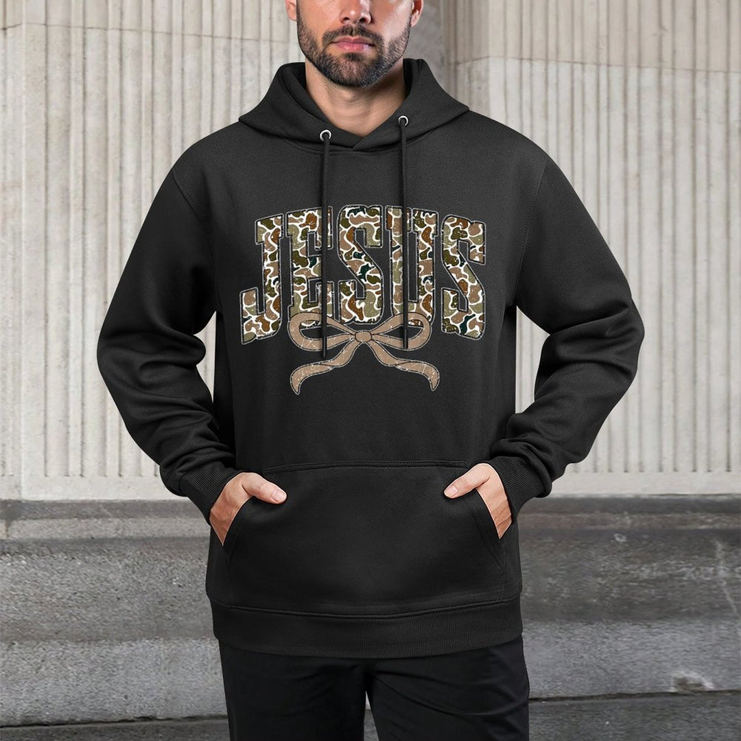 Camo Jesus Coquette Bow Camouflage God Christian Religious Unisex Design Hoodie
