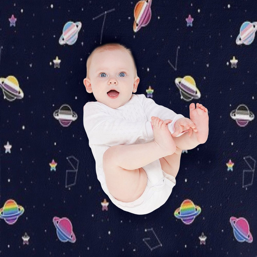 LGBTQ Pride Planets & Stars in Space Pattern Easy Care Throw Blanket