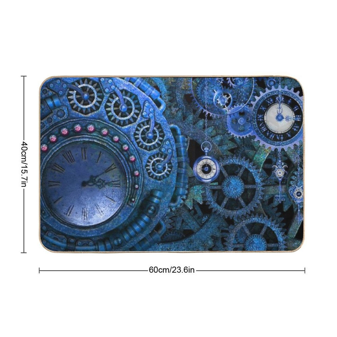 Steampunk Clocks (Blue)  Stain-Proof Bath Mat
