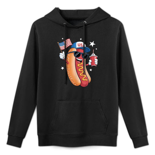 4th of July Hotdog Funny Fourth of July Patriotic USA Moisture-Wicking Hoodie