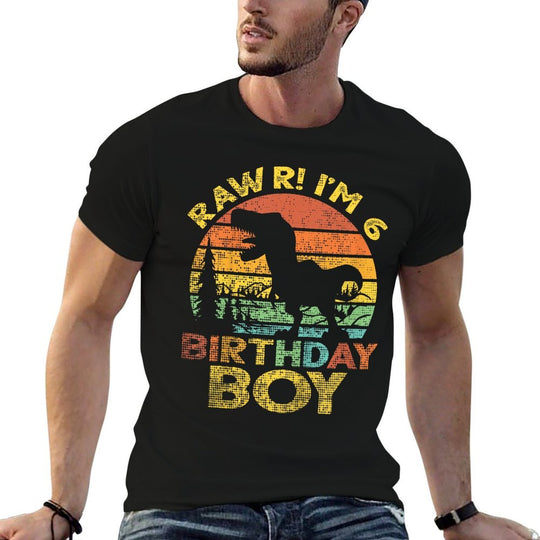 Kids Rawr Im 6 6th Birthday Boy 6 Year Old T Rex Dinosaur Party  Wrinkle-resistant T-Shirt