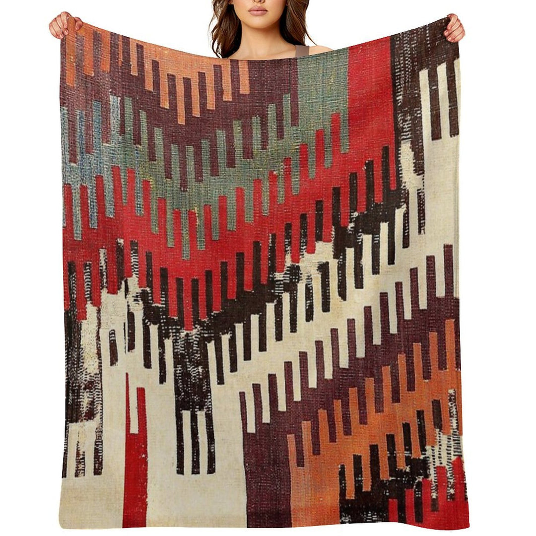 Afyon Central Anatolian Kilim Fragment Print Sustainable Throw Blanket