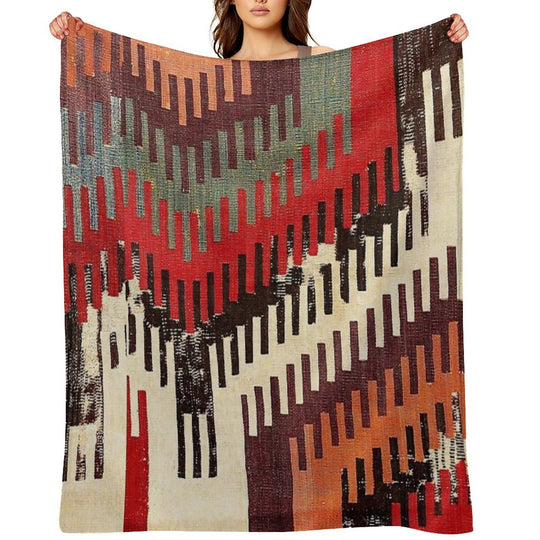 Afyon Central Anatolian Kilim Fragment Print Sustainable Throw Blanket