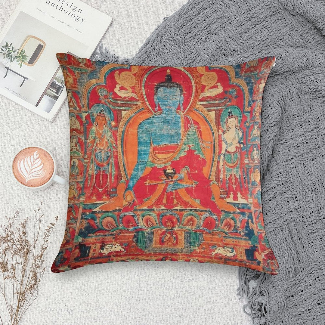 Mandala 140 Blue Medicine Buddha Soft Shrink-Resistant Throw Pillow