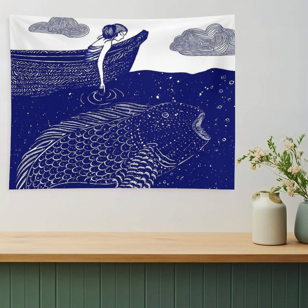 The Blue Shimmering Sea Lights Tapestry