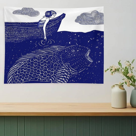 The Blue Shimmering Sea Lights Tapestry