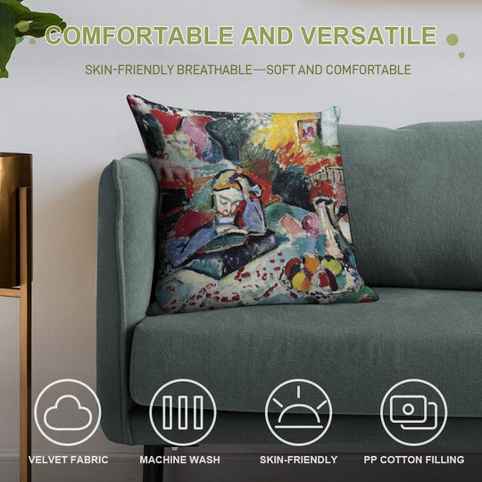 Henri Matisse - Interior with A Girl Reading - Exhibition Poster Soft Bedroom Essential Throw Pillow