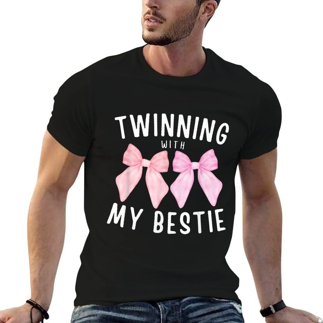Pink Bow Twinning With My Bestie Twin Matching Twins Friends  Graphic-printed T-Shirt