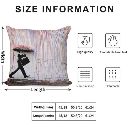 Banksy Umbrella Rainbow Happy Girl Soft Reinforced Edging Throw Pillow