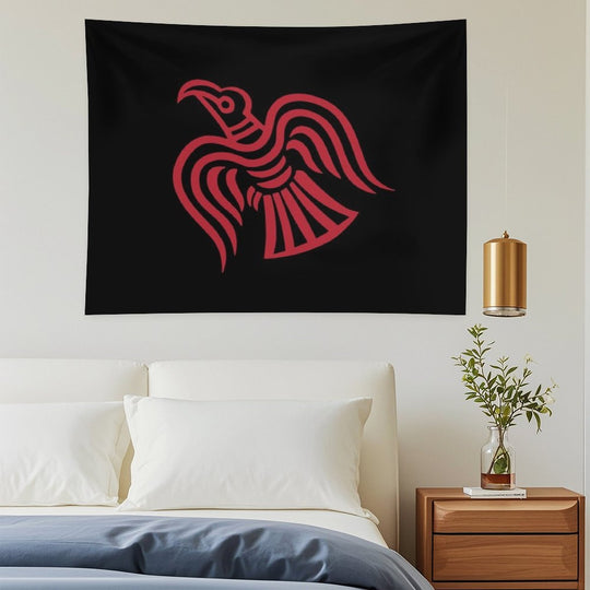 Norse Viking Raven of Odin Red Tapestry
