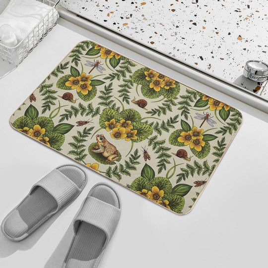 Wetlands Creatures - Toads, Snails, Dragonflies & Marsh Marigolds  High-Traffic Bath Mat