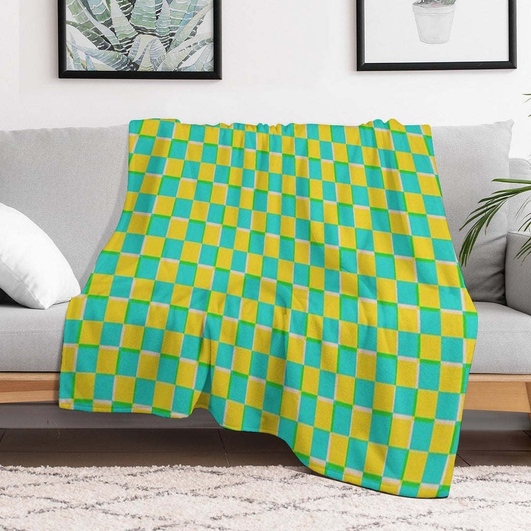 Turquoise And Yellow Checkerboard Pattern Easy Care Throw Blanket