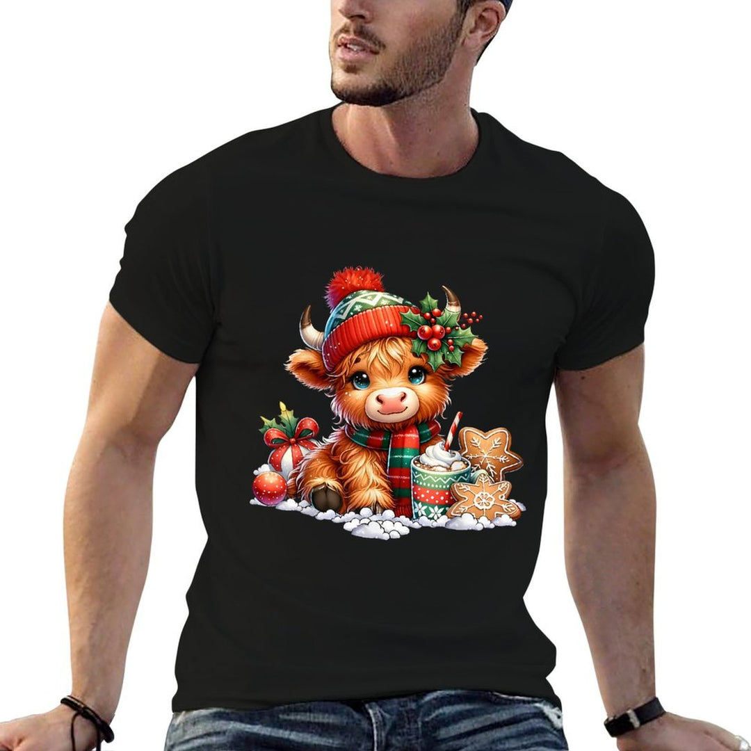 Christmas Highland Cow Cute Heifer Cow Santa Hat Mooey Xmas  Graphic-printed T-Shirt