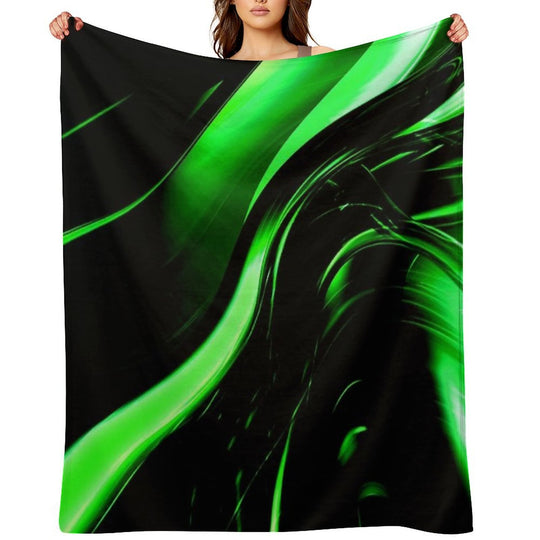 Lime Florescent Green And Black Swirling Abstract Design Pattern All-season Throw Blanket