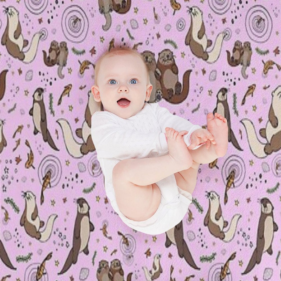Otters in Pink Travel-friendly Throw Blanket