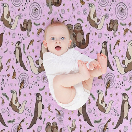 Otters in Pink Travel-friendly Throw Blanket