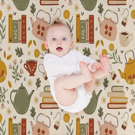 Flowery Books And Tea Travel-friendly Throw Blanket