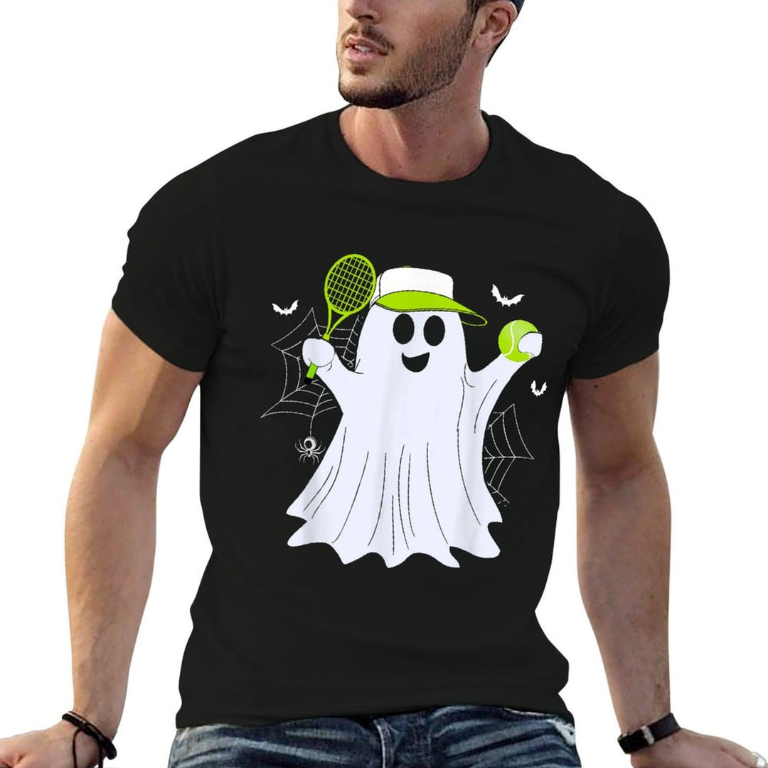 Boo Ghost Playing Tennis Funny Halloween Tennis Costume  Wrinkle-resistant T-Shirt