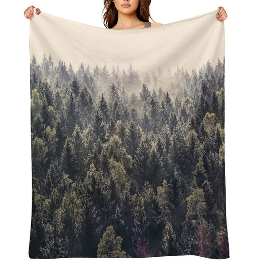 Come Home  Romantasy Moody Wilderness Dream Forest With Cascadia Trees Covered In Magic Fog Durable Throw Blanket