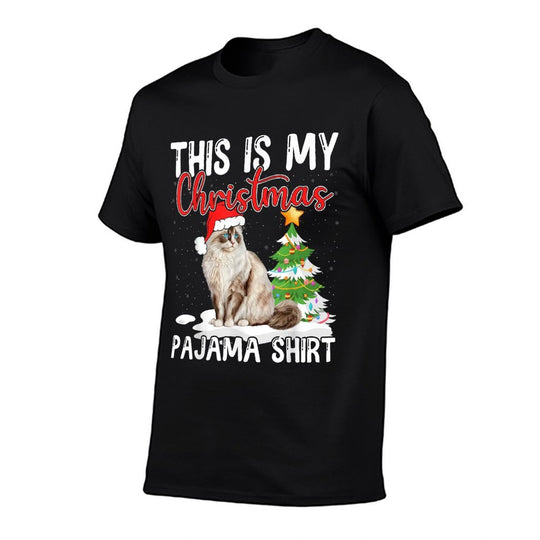 Ragdoll Cat Christmas Pajama Cute Holiday Funny Design Men Women Kids  Trendy Pattern T-Shirt
