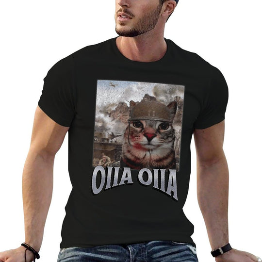 Oiia Oiia Funny Cat Meme Bootleg Graphic Men Women  Ribbed Collar T-Shirt