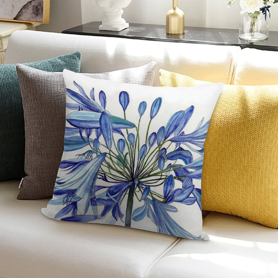 Blue Agapanthus Flower Watercolour Painting Soft Reinforced Edging Throw Pillow