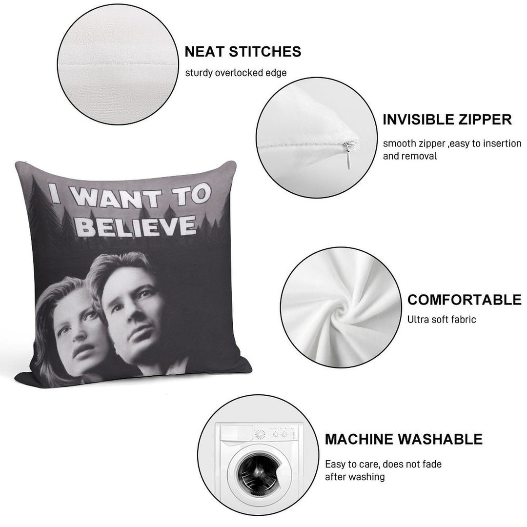Original Charcoal Drawing of X Files I Want to Believe Soft Home Decor Throw Pillow