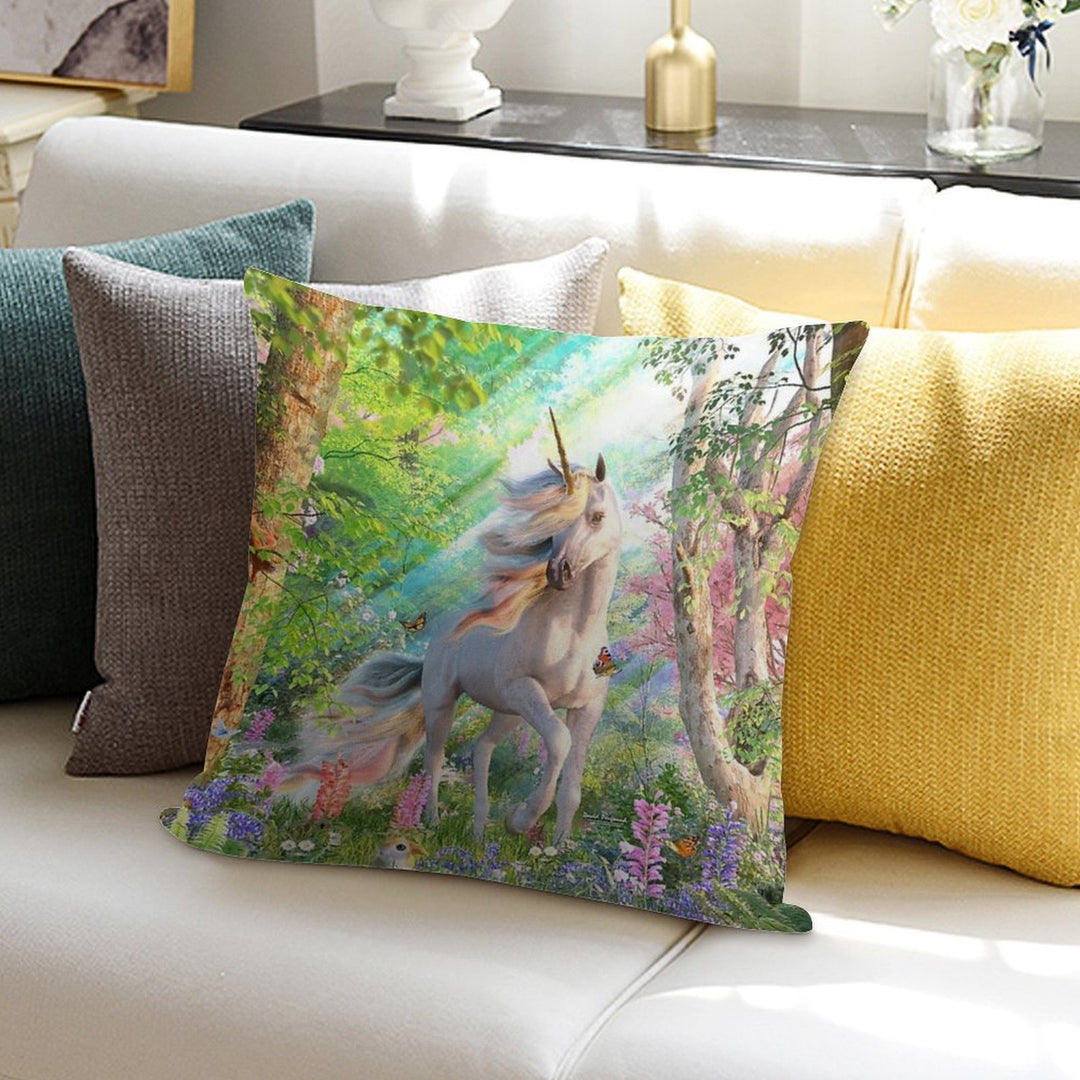 Unicorn Enchanted Forest Soft Hidden Zipper Throw Pillow