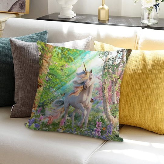 Unicorn Enchanted Forest Soft Hidden Zipper Throw Pillow
