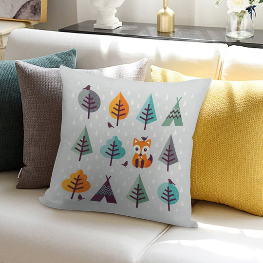 Fox in The Forest on Gray Soft Short Plush Fabric Throw Pillow