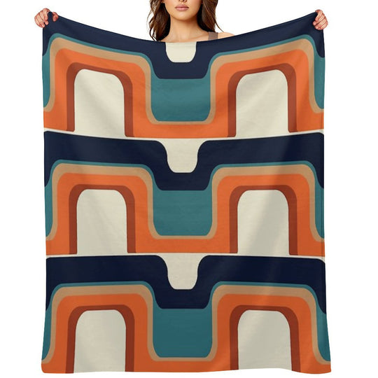 Mid-Century Modern Meets 1970s Orange & Blue Easy Care Throw Blanket