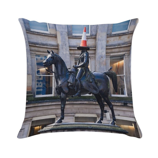 Duke of Wellington And Obligatory Cone in Glasgow Soft High-Density Material Throw Pillow