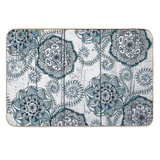 Shabby Chic Navy Blue Doodles on Wood  Multi-Purpose Bath Mat