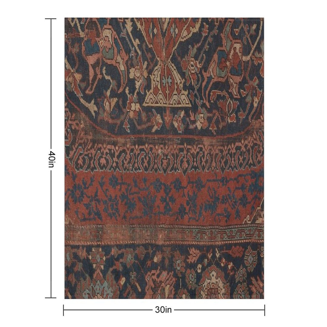 Boho Chic Dark III  17th Century Colorful Medallion Red Blue Green Brown Ornate Accent Rug Pattern Plush Throw Blanket