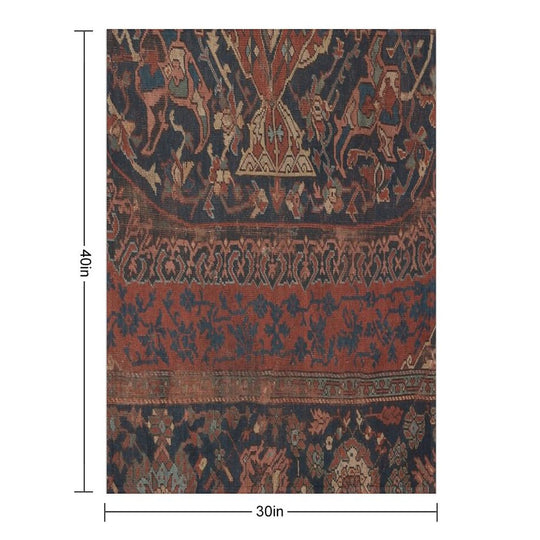 Boho Chic Dark III  17th Century Colorful Medallion Red Blue Green Brown Ornate Accent Rug Pattern Plush Throw Blanket