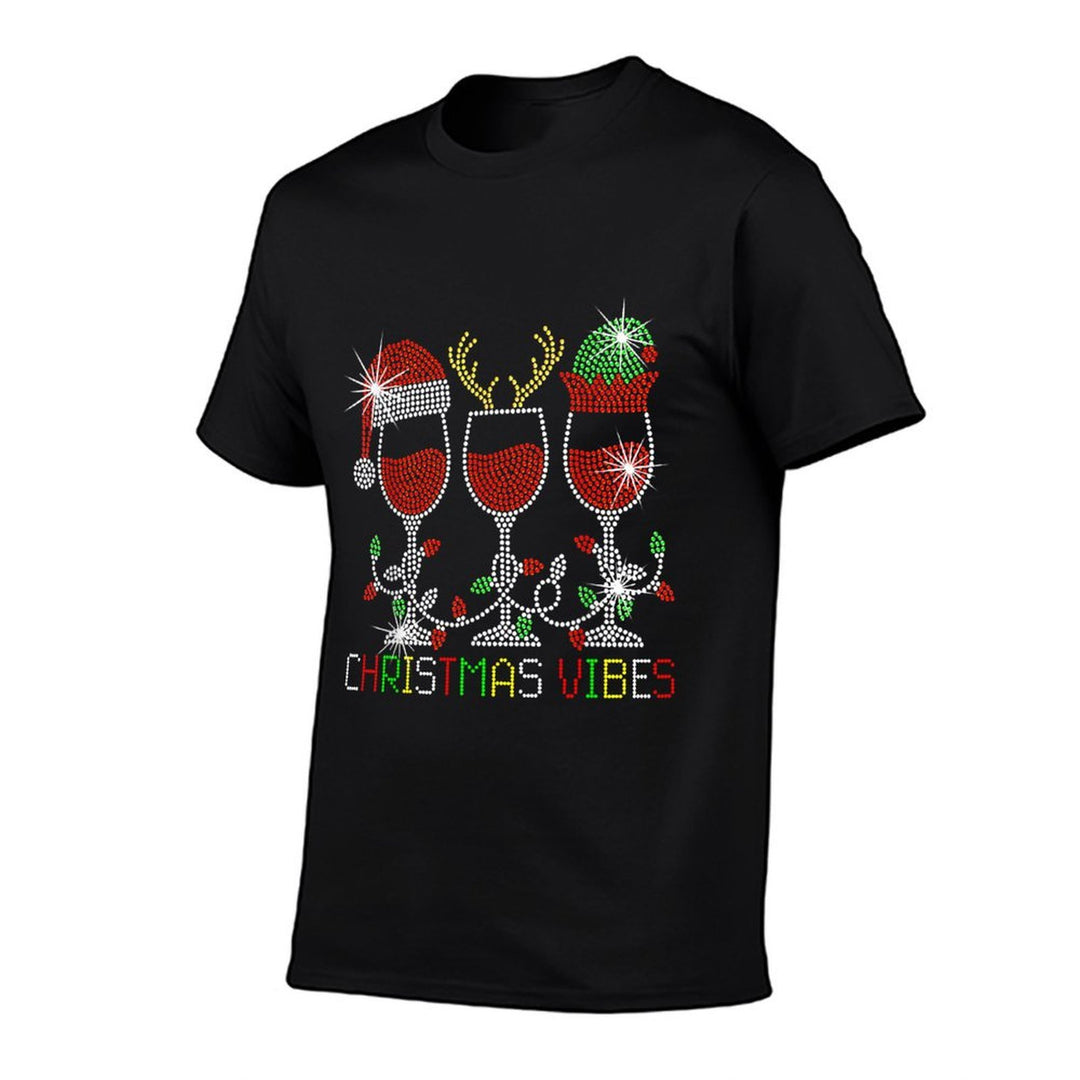 Funny Christmas Pajamas Women Christmas Sweater Wine Glasses  Trendy Pattern T-Shirt