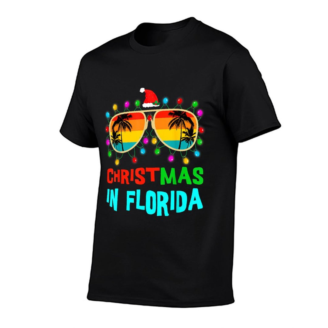 Christmas In Florida Sunglasses Palm Trees Family Vacation  Eco-friendly Material T-Shirt
